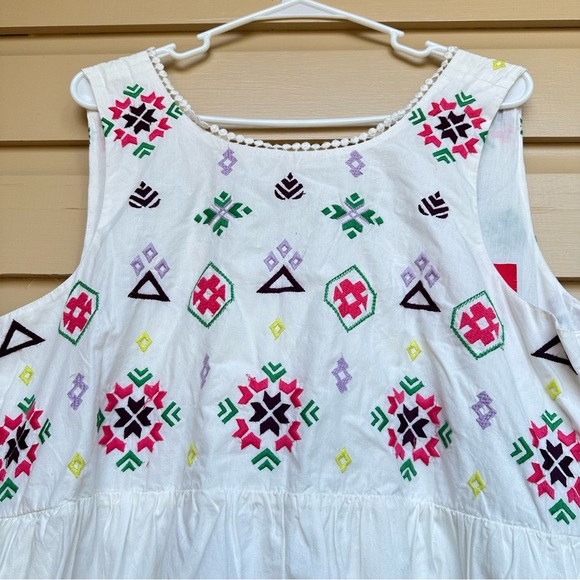 Anthropologie NWT Dress White Embroidered Bohemian XL Colorful - Picture 3 of 9